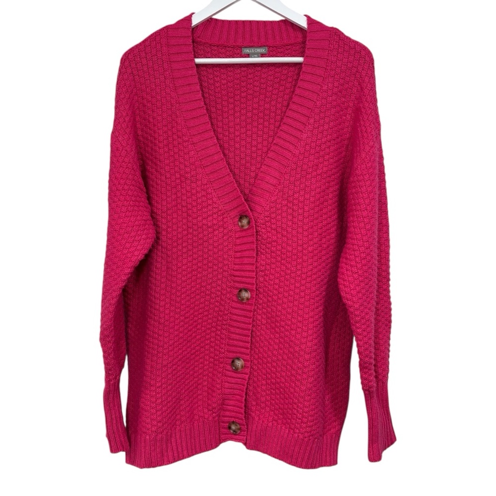 Falls Creek Knit Hot Pink Heavyweight Cardigan Sweater Womens Size L/XL NWT